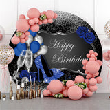 Allenjoy Round Black Silver Highheel Balloon Birthday Backdrop