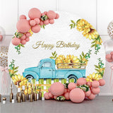 Allenjoy Round Car Sunflower Enclosure Happy Birthday Backdrop