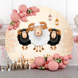 Allenjoy Round Cartong Sheep Eid Aladha Mubarak Backdrop