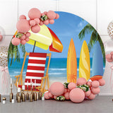 Allenjoy Round Cartoon Beach Vacation Surfing Summer Backdrop