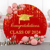 Allenjoy Round Congrats Red Gold Glitter Graduation Backdrop