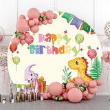 Allenjoy Round Dinosaur Cartoon Theme Happy Birthday Backdrop