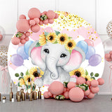 Allenjoy Round Elephant Sunflower Balloon Baby Shower Backdrop