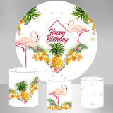 Allenjoy Round Flamingo Summer Happy Birthday Backdrop Kit