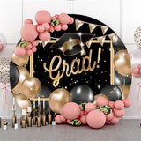 Allenjoy Round Glitter And Balloons Happy Graduation Backdrop