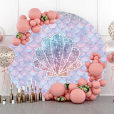 Allenjoy Round Glitter Mermaids Shells Happy Birthday Backdrop