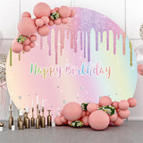 Allenjoy Round Glitter Pink Diamonds Happy Birthday Backdrop