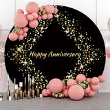 Allenjoy Round Glitter Star Black Happy Anniversary Backdrop