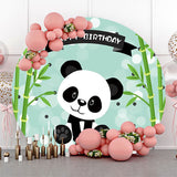 Allenjoy Round Green Bamboo Panda Bokeh Birthday Backdrop