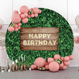 Allenjoy Round Green Leaves Wooden Happy Birthday Backdrop