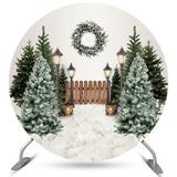 Allenjoy Round Greeny Wreath White Merry Christmas Backdrop