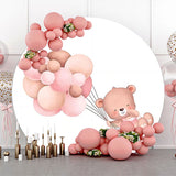 Allenjoy Round Pink Balloons Bear Backdrop Baby Shower