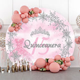 Allenjoy Round Pink Silver Sparkle 15Th Birthday Backdrop