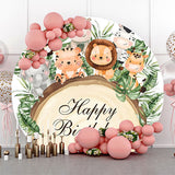 Allenjoy Round Safari Animals Wood Stump Birthday Backdrop