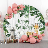 Allenjoy Round Safari Cute Animals Wooden Birthday Backdrop