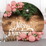 Allenjoy Round Striped Wood Pinecone Merry Christmas Backdrop