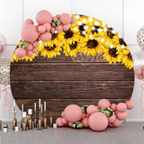 Allenjoy Round Sunflower Glitter Wooden Happy Birthday Backdrop