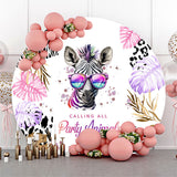 Allenjoy Round Zebra Monstera Dance Party Animals Backdrop