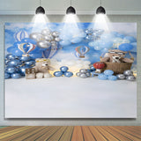 Allenjoy Royal Blue Balloon Teddy Bear Birthday Backdrop