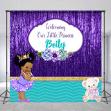 Allenjoy Royal Purple Baby Shower Personalized Backdrop Girl