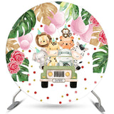 Allenjoy Safari Animal Car Balloon Birthday Round Backdrops