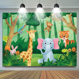 Allenjoy Safari Animals Green Grass Baby Shower Backdrop