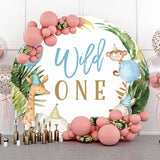 Allenjoy Safari Animals Wild One Birthday Round Backdrop