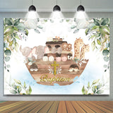 Allenjoy Safari Boat With Leaves Cross Baptism Backdrop