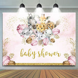 Allenjoy Safari Glitter Pink Animals Baby Shower Backdrop