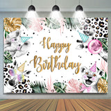 Allenjoy Safari Jungle Leaves Leopard Print Birthday Backdrop