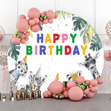 Allenjoy Safari Monstera Animal Round Happy Birthday Backdrop