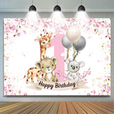 Allenjoy Safari Pink Animals Happy 1St Birthday Backdrop