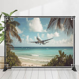 Allenjoy Seaside Aeroplane Coconut Palm Birthday Backdrop