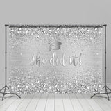 Allenjoy She Did Glitter Silver Diamonds Graduation Backdrop