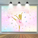 Allenjoy Shiny Ballerina With Buttfly Happy Birthday Backdrop