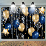 Allenjoy Shiny Blue Lines With Balloons Celebration Backdrop