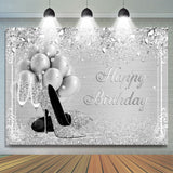 Allenjoy Silver And Glitter Balloon Happy Birthday Backdrop