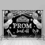 Allenjoy Silver Balloon Crown Diamond Graduation Backdrop