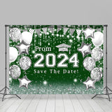 Allenjoy Silver Balloons Dark Green Bokeh Graduation Backdrop