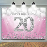 Allenjoy Silver Balloons Diamonds Pink 20Th Birthday Backdrop