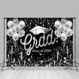 Allenjoy Silver Balloons Sparkle Black Graduation Backdrop