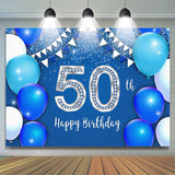 Allenjoy Silver Blue Balloons 50Th Birthday Party Backdrop