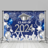 Allenjoy Silver Blue Sparkle Balloon Graduation Backdrop