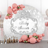 Allenjoy Silver Crown Glitter Circle Baby Shower Backdrop