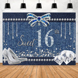 Allenjoy Silver Diamond Sweet Sixteen Happy Birthday Backdrop