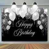 Allenjoy Silver Glitter Balloon Black Birthday Party Backdrop