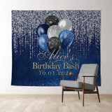 Allenjoy Silver Glitter Bokeh Blue Custom Birthday Backdrop