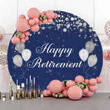 Allenjoy Silver Glitter Bokeh Blue Round Retirement Backdrop