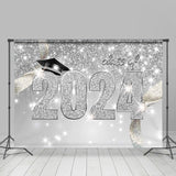 Allenjoy Silver Glitter Confetti 2024 Graduation Party Backdrop