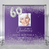 Allenjoy Silver Glitter Purple Custom 60Th Birthday Backdrop